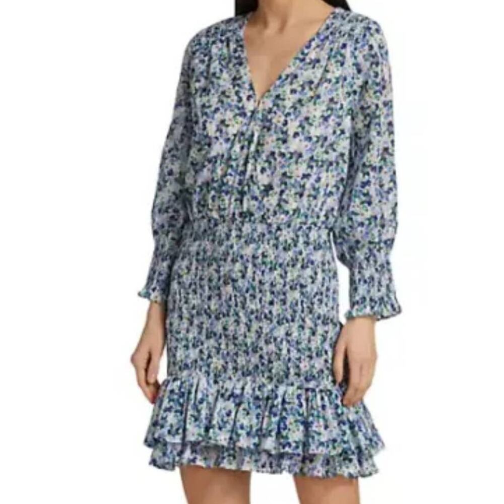 Veronica Beard Darrah Dress Smocked Blue Floral Sz 14